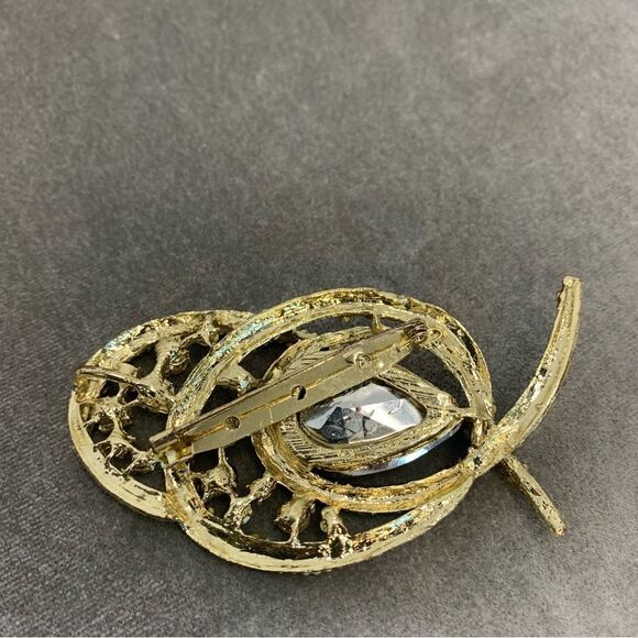 Bronze gold crystal rhinestone brooch pin - Picture 3 of 7